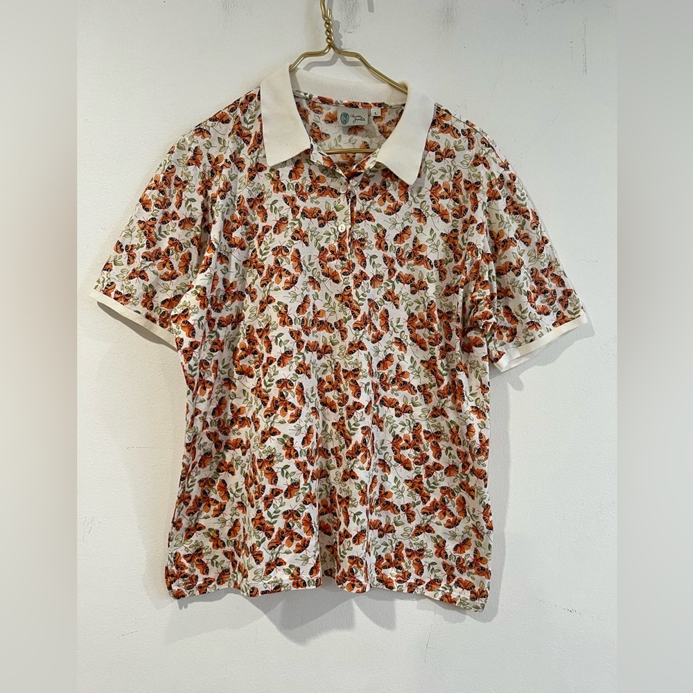 Bobby Jones Orange butterfly print Men's polo  Shirt L